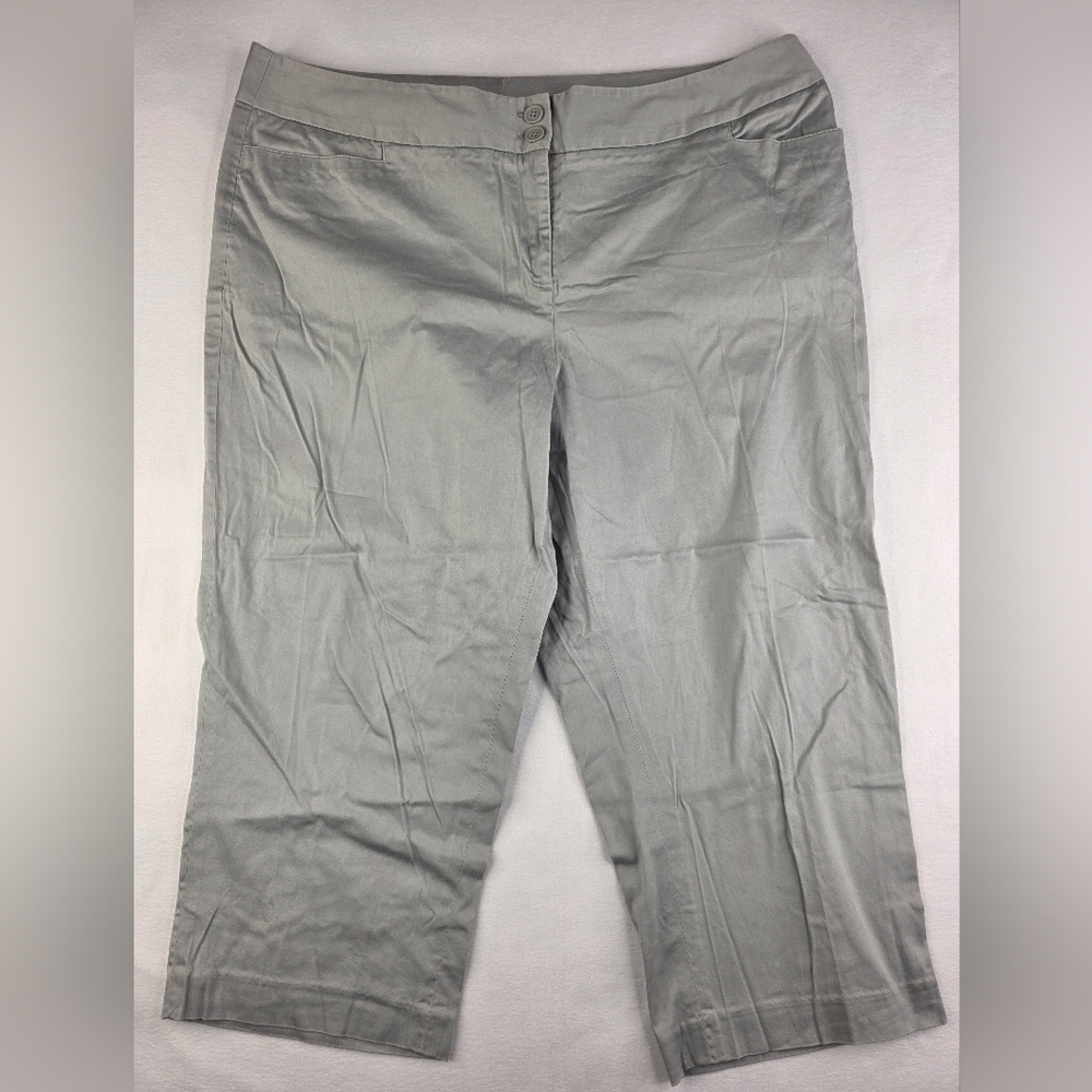 Lane Bryant 20W Gray Flat Front Double Button Capri Pants 2368-U